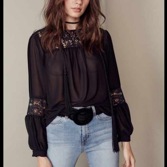 SOLD! For Love & Lemons Blouse.Chiffon/Lace - Picture 1 of 8